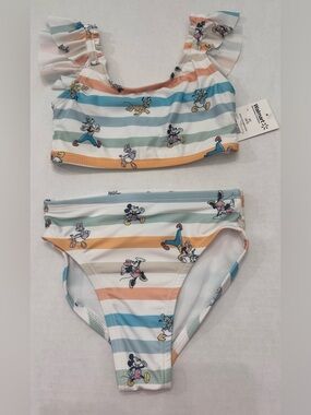 Disney Big Girls Mickey and Friends Striped Bikini Swimsuit Size XS (4/5)